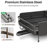 SNTD Large Dish Drying Rack - Expandable (19.3" to 29.4") Dish Rack for Kitchen Counter, Stainless Steel Dish Drainer with Utensil Holder, Pan Holder & Pot Lid Holder (Black)