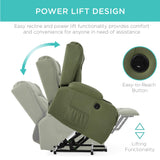 Best Choice Products PU Leather Electric Power Lift Chair, Recliner Massage Chair, Adjustable Furniture for Back, Legs w/ 3 Positions, USB Port, Heat, Cupholders, Easy-to-Reach Side Button - Olive