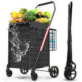 XING LANG 3.7 Cu Ft Folding Shopping Cart - 380 LB Capacity Grocery Cart with 360° Braked Swivel Wheels - Heavy Duty Utility Cart