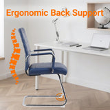 Sidanli Office Reception Chair No Wheels, Stationary No Rolling PU Leather Mid Back Guest Chair with Sled Base for Conference Waiting Area, Blue Set of 2