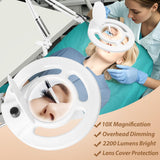 HITTI 10X Magnifier Esthetician Light, 2200 Lumens, Stepless Dimmable, 5 Wheel Rolling Base, LED Lighted Mag Lamp for Lash & Facials, Tattoo, Nail, Crafts, Sewing- White