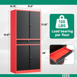 Metal Garage Storage Cabinet with Drawer,4 Door Tool Cabinet with Adjustable Shelves for Garage Home Office Utility Room (Red)