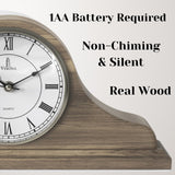 Mantel Clock Battery Operated - Grey Ash Wooden Farmhouse Mantle Clock for Living Room Decor Above Fireplace, Office, Shelf & Home Décor Gift 15x7.5 - Silent Wood Mantel Clock for Living Room Table