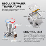 Automatic Touchless Bathroom Sink Faucet Commercial Sensor Motion Activated Hands Free Basin Auto Tap with Deck Cover Plate Battery Operated Temperature Valve Water Saving Modern Stylish（Chrome）