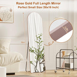 ZHUNFA Full Length Mirror,58" x16,3 in 1Full Length Mirror can Wall Mounted,Standing or Leaning,Full Body Mirrors with Aluminum Alloy Frame,Home Decor Rose Gold.
