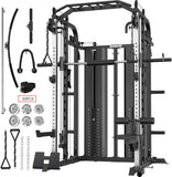 DONOW Smith Machine with Weight Stacks, Multi Function Home Gym System Training Power Cage Squat Rack Dual Cable Crossover Machine All in One