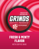 Grinds Coffee Pouches | 3 Cans of Peppermint | 18 Pouches Per Can | 1 Pouch eq. 1/4 Cup of Coffee (Peppermint)