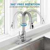 Arofa Kitchen Faucet with Pull Down Sprayer, Brushed Nickel Kitchen Sink Faucet Single Handle Stainless Steel for 1 or 3 Hole Farmhouse Laundry Utility Rv Bar Sinks