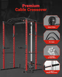 GarveeLife Power Cage, Power Racks for Home Gym with Pulley System, 1200 LBS Weight Capacity Multi-Functional Squat Rack for Strength Workout (Red D1002)