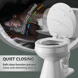 Round Toilet Seat Angol Shiold Quiet-Close Molded Wood Toilet Seat with Non-Slip Adjustable Hinges, Anti-Pinch Bumpers, Easy Install & Clean（White, Round 16.5''）