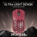 ATTACK SHARK R5 Ultra Wireless Gaming Mouse,Carbon Fiber Shell 39g Superlight,PAW3950MAX Nordic 52840 MCU 8K Polling 42K DPI Optical Sensor,BT/2.4G/USB-C Wired Mice with Coiled Cable-Red&Griptape