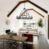 ELGOBST Wagon Wheel Chandelier 40In 22-Light Height Adjustable Large Modern Industrial Black Farmhouse Chandeliers and Dining Room Living Room Ceiling Pendant Island Light Fixture