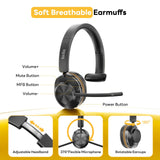 XocvDuy Bluetooth Headset, Wireless Headset with Mic for Work, Bluetooth 5.3, Wireless Headphones with AI Noise Cancelling Microphone (Clear Calls & Mic Mute), USB Dongle, for Computer/PC/Laptop/Zoom