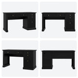 Fluted Home Office Desk with Storage, Modern Executive Desk with Charging Station,
