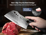 SYOKAMI Meat Cleaver Chef Knife with Sheath, 7.7 Inch Butcher Knife with Herb Stripper, Chopping Knife Heavy Duty Bone Cutting, Damascus Pattern Full Tang Wood Handle, Birthday Gift for Men