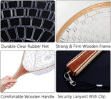 Fashionwu Fly Fishing Landing Net Trout Fishing Net, Soft Rubber Catch and Release Fish Net with Wooden Handle Frame, Gifts for Him