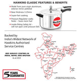 Hawkins Classic 8 Litre Aluminium Inner Lid Pressure Cooker, Wide Design Pan Cooker, Big Cooker, Silver (CL8W)