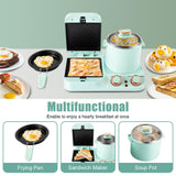 3 in 1 Breakfast Station - 1050W Non-Stick Breakfast Machine with Frying Pan, Boiling Pot, Food Steamer, Stainless Steel Electric Maker for Home or Commercial Use
