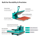 Heat Press Machine, 2000W High Power Manual T-Shirt Press with Slide-Out Drawer, Teflon Coated Heating Plate
