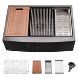 33 Inch Black Farmhouse Kitchen Sink - VOKIM 33x22 Apron Front Kitchen Sink Workstation Stainless Steel 16 Gauge Single Bowl Gunmetal Farm Sink