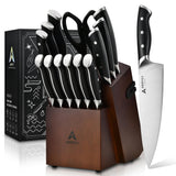 Knife Set with Block, Kitchen Knife Set 15-Piece with Sharpener - High Carbon Stainless Steel Dishwasher Safe Knives with Ergonomic Handles for Chef & Home