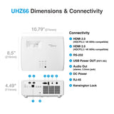Optoma UHZ66 Technology 4000-Lumen UHD 4K Laser Projector - White