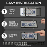 houlishu Clear Gray License Plate Frames - ABS Rust-Proof 2 Pcs Car Rear Front Plate Covers with Screws Caps Fit for US Standard Plates with Mounting Hardware