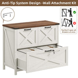 Halitaa Farmhouse Lateral File Cabinet with 3 Drawers, White and Brown