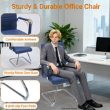 Sidanli Office Reception Chair No Wheels, Stationary No Rolling PU Leather Mid Back Guest Chair with Sled Base for Conference Waiting Area, Blue Set of 2