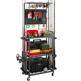 SEEAHEAD Fishing Rod Holders for Garage, Fishing Rod Storage Rack with Hooks & Wheels, Fishing Pole Holder Organizer, Tackle Box & Reel Storage Black