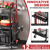 SEEAHEAD Fishing Rod Holders for Garage, Fishing Rod Storage Rack with Hooks & Wheels, Fishing Pole Holder Organizer, Tackle Box & Reel Storage Black