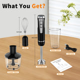 Cordless Immersion Blender Handheld, 4-in-1 Cordless Hand Blender with 500ml Chopper, 600ml Beaker & Egg Whisk, 8 Speeds, USB Rechargeable Handheld Blender Cordless – Smoothies, Baby Food (Black)