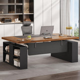 Executive Height Adjustable Desk with Power Outlets, Large Computer Office Desk
