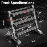THERUN 1100lbs Adjustable 3 Tier Dumbbell Rack Stand, Hex dumbbells Hand Weights Rack Dumbbell Holder Home Gym Storage Organizer, Reverse Install Available (Rack Only) THERUN
