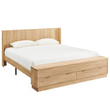 T4TREAM Fluted King Bed with Headboard and Storage Bench, Natural Oak
