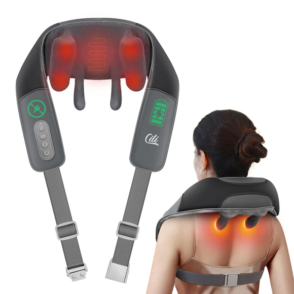 Cordless Neck Massager with Heat, 4D Shiatsu Neck Shoulder Massager Deep Tissue Neck Back Massager Pillow CILI