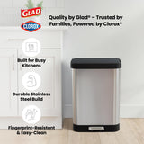 Stainless Steel Step Trash Can with Clorox Odor Protection | Large Metal Kitchen Garbage Bin with Soft Close Lid