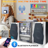 HONGUT Bluetooth Vinyl Stereo Record Player, 3-Speed Stereo Turntable CD Player Music System with Dual Cassette Deck, Digital Alarm Clock FM Radio Coded CD Tape with Remote Control