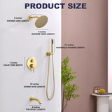 RF SUNUAN Shower System with Tub Spout, Gold Bathtub Shower Faucet Set, 8" Rain Shower Head and Handheld Spray Combo, Round Shower Head and Handle Set with Tub Spout (Valve Included), Brushed Gold