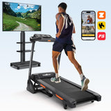 THERUN Incline Treadmill, Treadmills for Running and Walking, 300 lbs Weight Capacity Folding Treadmill with 0-15% Auto Incline, Wide Belt, 3.5 HP, App, Heart Rate, Carbon Black- Speaker