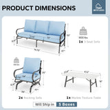MFSTUDIO 4 Piece Metal Patio Furniture Set with Blue Cushions