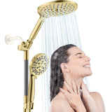 HOWUWEY Dual Shower Heads with Handheld Spray Combo, 7.5" High Pressure Rainfall Showerhead, Double Shower Heads with Handheld Spray, 9 Modes Hand Showerhead with 79" Hose (Standard, Brushed Gold)