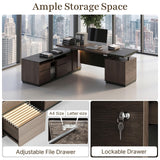Laxodor L Shaped Executive Desk with File Cabinet Drawers Outlet USB