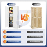 Metal Storage Cabinet with Locking Doors and 5 Adjustable Shelves,- 72" Garage Storage White Steel Lockable File Cabinet for Office