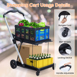 Foldable Shopping Cart with 1 Storage Crates – 2-Tier Collapsible Utility Cart, Aluminum Trolley with 360° Rolling Swivel Wheels