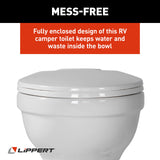 Lippert Flow Max RV Toilet with Elongated Ceramic Bowl, 18" Standard Profile, Full-Size Residential Seat, Easy-Close Lid, Efficient Flush - 2022113192