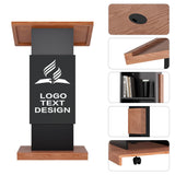 Customizable Logo & Text Podium Stand,Wood Lectern with Lockable Wheels,15MM Particle Board,Church Pulpit with Storage, Mic Stand Space,Wooden Podium for Seminars and Schools (Customized B)