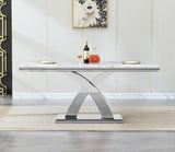 Maotifeys White Marble Dining Table for 6 Modern Luxury Faux Marble Kitchen Table for 4-6,68" Large Dining Room Tables with Classic X Pedestal Silver Stainless Steel Base