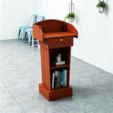 Curved Office Podium Stand, Wooden Lectern,Teak,+Drawer