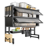 MANNY HOME 4-Tier Dish Drying Rack with Cover – Above Sink Kitchen Storage Rack, Large Space-Saving Shelf for Dishes, Glasses, Bowls & Cutlery, Black (W-40'')